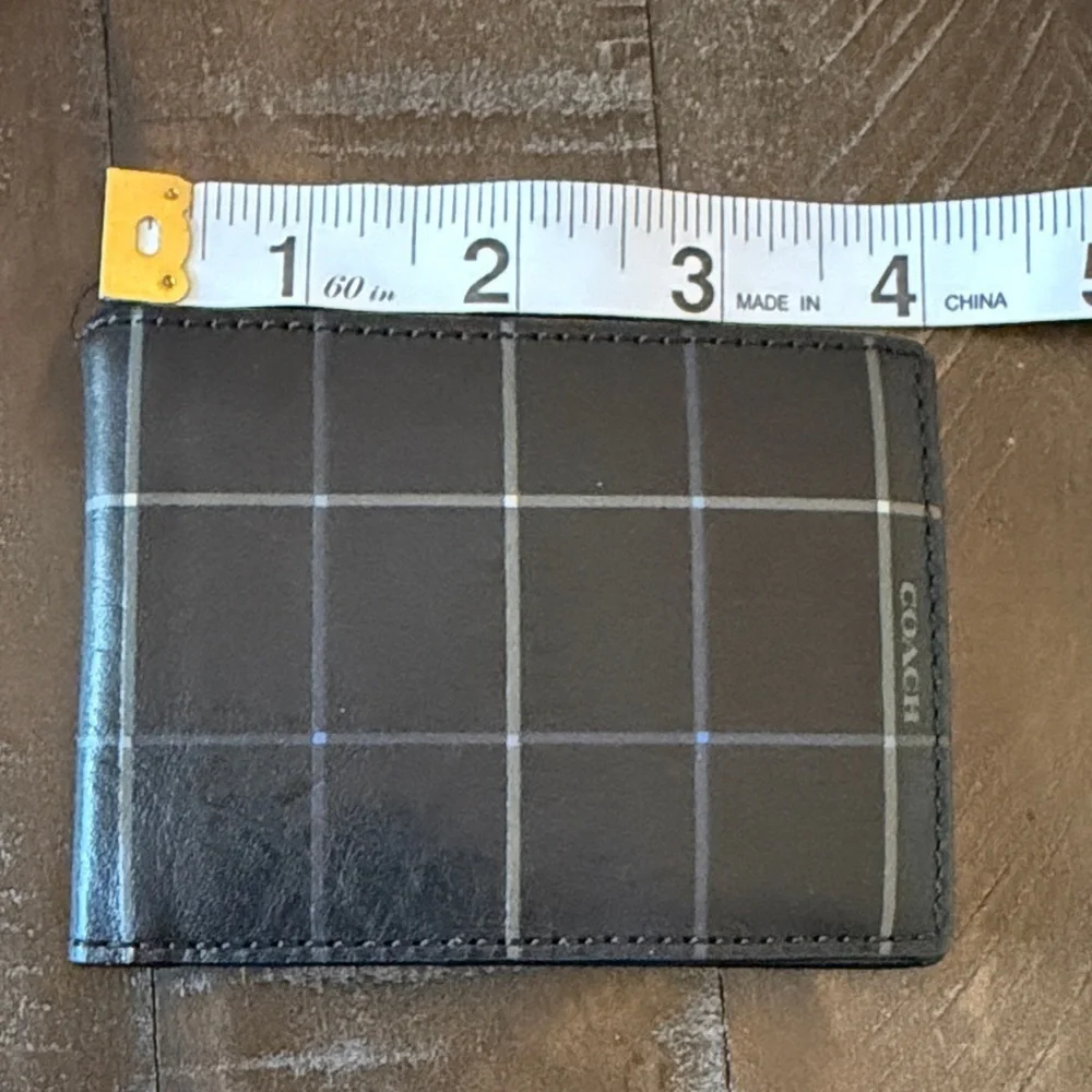 Coach Black and Gray Plaid Leather Card Holder